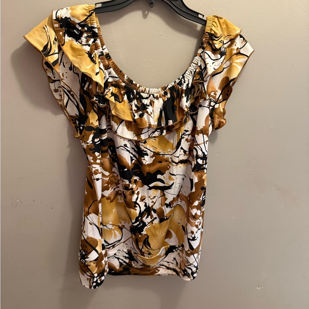 Essentials Gold and Black Abstract Blouse